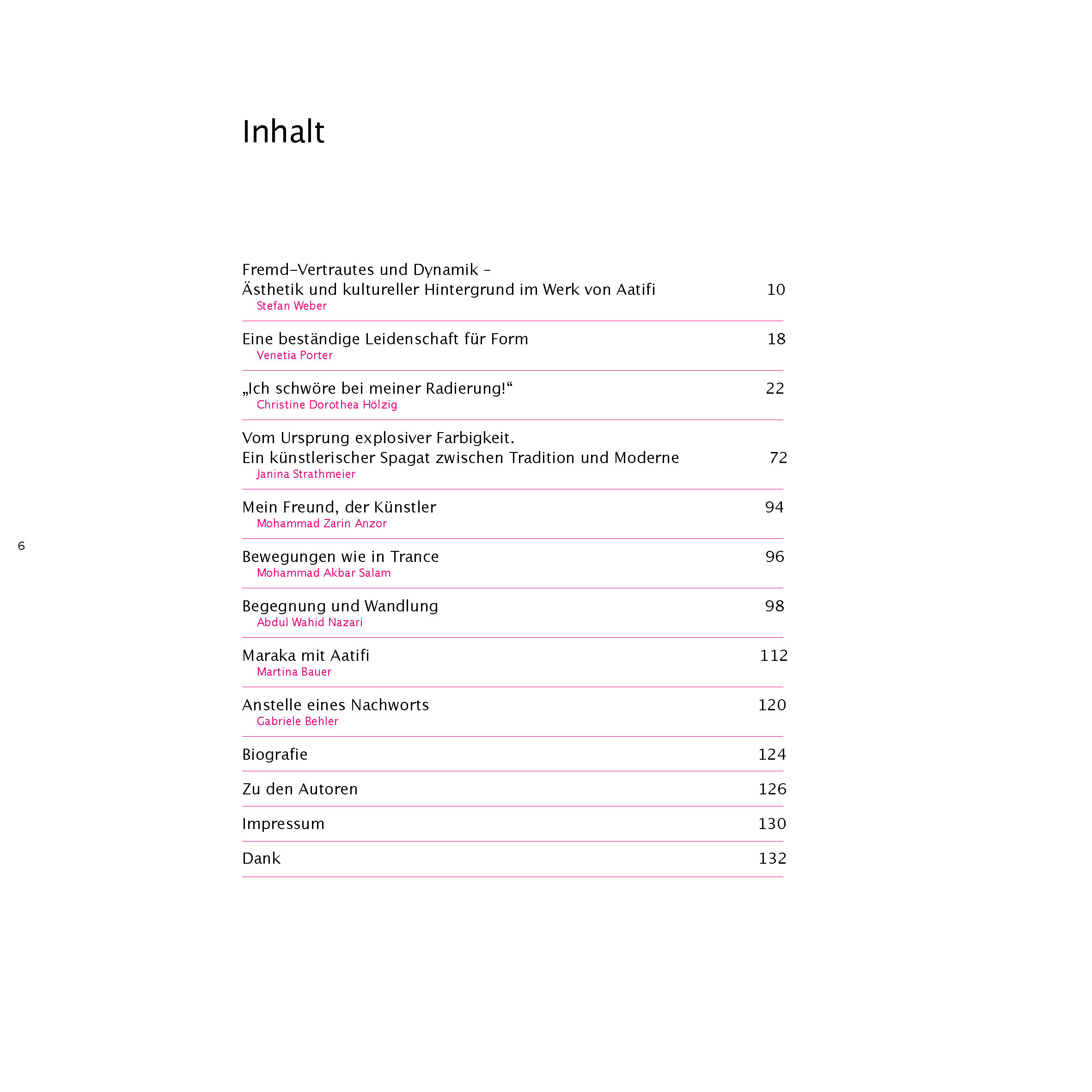 Aatifi Ausstellungskatalog Inhaltsübersicht deutsch